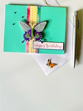 Turquoise Butterfly Happy Birthday Card - Blank Greeting